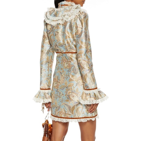 Zimmermann Ladybeetle Ruffled Printed Wool And Silk-blend Mini Dress AU 2 (US 8) - Picture 3 of 6